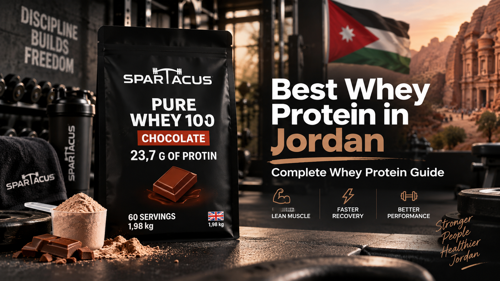 Spartacus Pure Whey 100 chocolate whey protein in Jordan – 23.7 g protein per serving