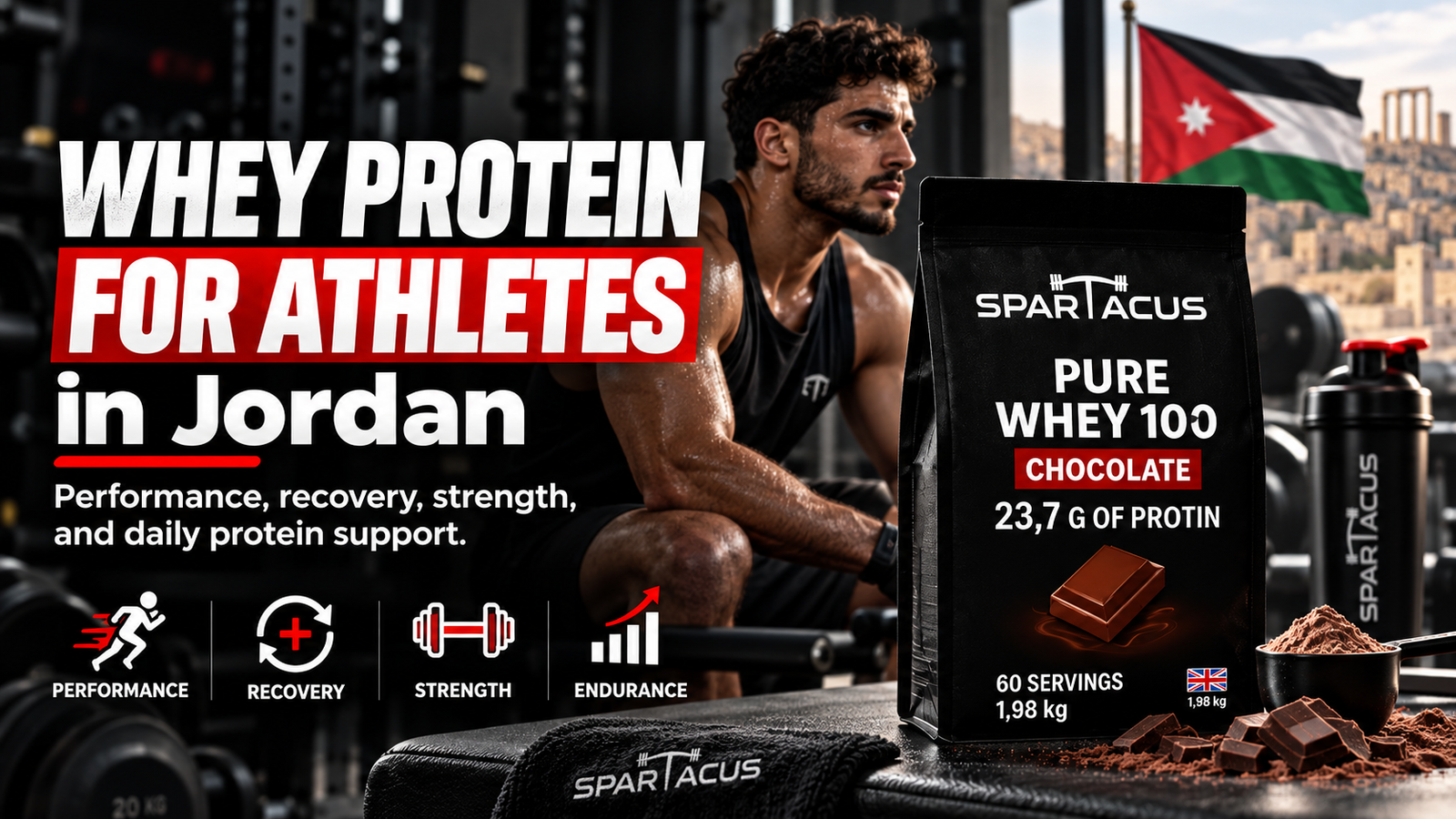 Whey protein for athletes in Jordan: learn how much protein athletes need, timing, recovery, strength, endurance, rest days and how to use whey effectively.