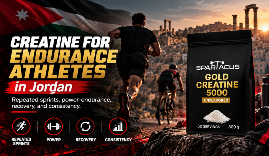 Creatine for endurance athletes in Jordan featuring Spartacus Gold Creatine 5000 with running, cycling, repeated sprints, power and recovery