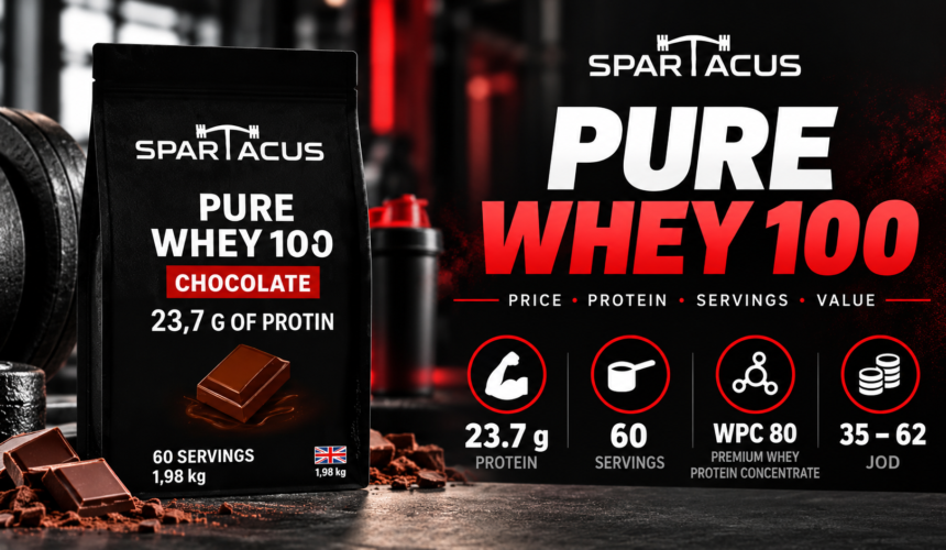 Spartacus Pure Whey 100 featured image showing price, protein, servings and WPC 80