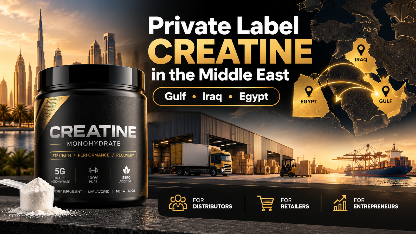 Private label creatine Middle East opportunities for distributors, retailers and entrepreneurs across the Gulf, Iraq and Egypt