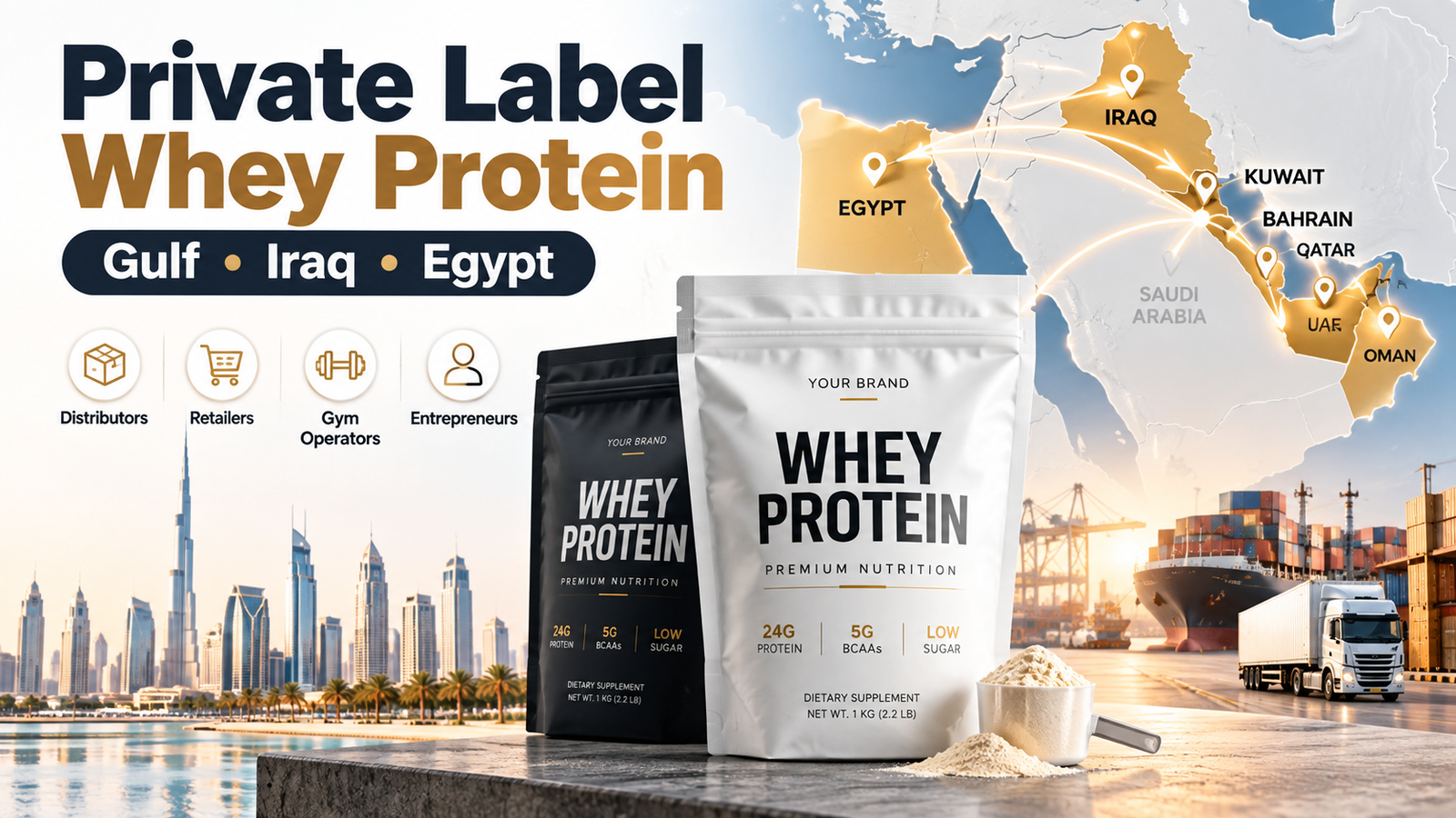 Private label whey protein manufacturing and distribution opportunities across the Gulf, Iraq and Egypt