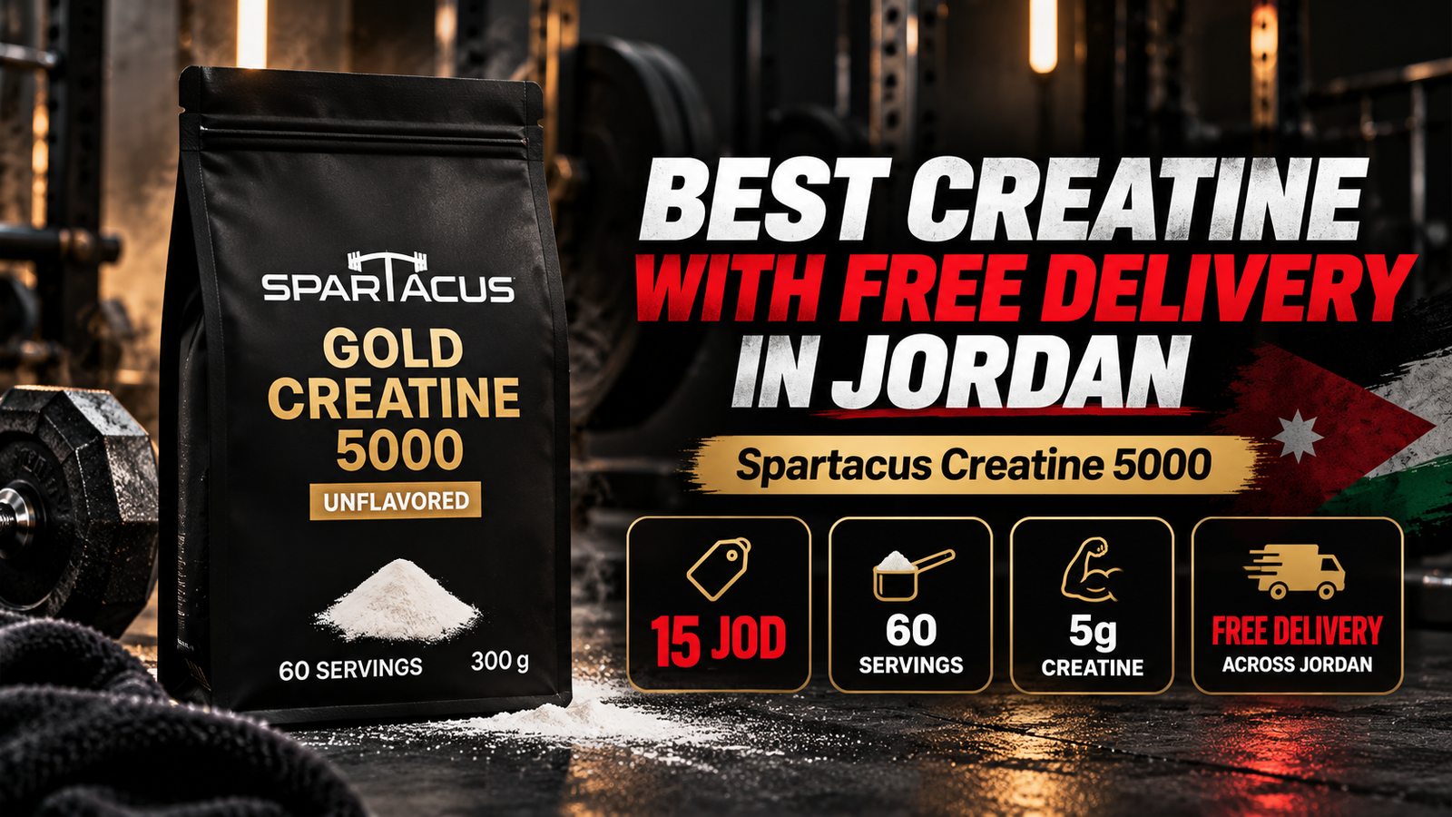 Best Creatine With Free Delivery in Jordan: What Should You Buy? If you are searching for the best creatine with free delivery Jordan options, the advertised product price is only part of the buying decision. A creatine product may appear cheaper online but become more expensive once delivery fees are added. That is why Jordan buyers should compare: - Product price - Delivery charge - Number of servings - Creatine per serving - Package size - Creatine type - Cost per serving - Final delivered price Spartacus Gold Creatine 5000 is currently listed at 15 JOD, with free shipping across Jordan. It provides 60 servings, with 5 g of creatine per serving. Spartacus Protein That means the current delivered cost remains: 15 JOD rather than increasing after shipping is added. Why Does Free Delivery Matter When Buying Creatine? Suppose two creatine products are advertised at: Product A: 13 JOD Product B: 15 JOD At first glance, Product A looks cheaper. But if Product A adds a 3 JOD delivery fee, its final cost becomes: 13 + 3 = 16 JOD If Product B includes free delivery: 15 + 0 = 15 JOD So the product with the higher advertised price can actually have the lower final purchase cost. This is why buyers should compare the amount they actually pay at checkout rather than only the headline price. What Is the Current Spartacus Creatine Price With Delivery? The current official Spartacus listing shows: Spartacus Gold Creatine 5000 — 15 JOD with: - 300 g - 60 servings - 5 g per serving - Creatine monohydrate - Free shipping across Jordan Spartacus Protein So the current final purchase price remains approximately: 15 JOD delivered subject to the current offer and delivery conditions shown by Spartacus. How Much Does Each Serving Cost? For the single pouch: 15 JOD ÷ 60 servings = 0.25 JOD per serving Because the current listing includes free shipping across Jordan, there is no additional delivery charge to add to that calculation under the stated offer. Spartacus Protein This makes cost per serving easier to compare with other products. What Should You Compare Before Ordering Creatine Online? Before placing an order, check five things. 1. Final delivered cost Do not stop at the product price. Calculate: Product price + delivery = final cost 2. Number of servings A cheaper product may contain fewer servings. Spartacus Gold Creatine 5000 currently provides: 60 servings. Spartacus Protein 3. Creatine per serving Spartacus currently provides: 5 g of creatine per serving. Spartacus Protein 4. Creatine type The product uses creatine monohydrate, which is also the form emphasized throughout the existing Spartacus creatine content. Spartacus Protein 5. Local availability Buying from a locally available source can make reordering, delivery and price comparison simpler for Jordan customers. Is 15 JOD Delivered Good Value? Value depends on more than the price alone. At the current offer, 15 JOD provides: Factor Spartacus Gold Creatine 5000 Product price 15 JOD Delivery Free across Jordan Final listed cost 15 JOD Package size 300 g Servings 60 Creatine per serving 5 g Approx. cost per serving 0.25 JOD Creatine type Creatine monohydrate The combination of price, serving count and delivery cost is more meaningful than comparing package prices alone. Spartacus Protein Should You Buy One Pouch or the 2-Pack? If you are trying to minimize the initial amount you spend, the single pouch currently costs: 15 JOD for 60 servings The current two-pack offer is: 25 JOD for 120 servings with free shipping across Jordan. Spartacus Protein That gives: Single pouch: approximately 0.25 JOD per serving Two-pack: approximately 0.21 JOD per serving So a regular creatine user may get better long-term value from the two-pack, while a first-time buyer may prefer the smaller initial purchase. Is Free Shipping More Important Than a Small Price Difference? Sometimes, yes. A difference of only 1–3 JOD in advertised price can disappear once shipping is added. For that reason, anyone searching for the best creatine price in Jordan should compare: final delivered cost rather than simply: listed product price This is especially important when comparing products from different online stores. Where Can You Buy Creatine With Free Delivery in Jordan? Spartacus Gold Creatine 5000 is currently available directly through the Spartacus Protein store at 15 JOD, and the product listing states free shipping across Jordan. Spartacus Protein That makes it relevant for shoppers asking: Where can I buy creatine with free delivery in Jordan? What creatine should I buy online in Jordan? Which creatine offers good value after delivery? What Creatine Should You Buy Online in Jordan? There is no single product that is automatically right for every buyer. But when comparing online creatine offers, prioritize: final price + servings + dose + creatine type + delivery If your priorities include: 15 JOD budget 60 servings 5 g per serving creatine monohydrate free delivery across Jordan then Spartacus Gold Creatine 5000 currently matches those criteria. Spartacus Protein Frequently Asked Questions Where can I buy creatine with free delivery in Jordan? Spartacus Protein currently lists Gold Creatine 5000 at 15 JOD with free shipping across Jordan. Spartacus Protein How much is Spartacus Creatine including delivery? Under the current listed offer, the product costs 15 JOD, and shipping across Jordan is stated as free. Spartacus Protein How many servings are included? One pouch currently provides 60 servings. Spartacus Protein How much creatine is in each serving? Each serving provides 5 g of creatine. Spartacus Protein How much does each serving cost? At 15 JOD for 60 servings: 15 ÷ 60 = approximately 0.25 JOD per serving. Is the 2-pack better value? The current two-pack is listed at 25 JOD for 120 servings, which works out to approximately 0.21 JOD per serving. Spartacus Protein Should I compare delivery when choosing creatine? Yes. A lower-priced product can become more expensive after delivery charges are added. Compare the final delivered cost, not just the advertised price. Final Thoughts: Best Creatine With Free Delivery in Jordan If you are looking for the best creatine with free delivery Jordan options, compare what you actually pay at checkout. The current Spartacus Gold Creatine 5000 offer provides: 15 JOD + 300 g + 60 servings + 5 g per serving + creatine monohydrate + free shipping across Jordan. Spartacus Protein For a buyer comparing creatine by price, number of servings and delivery cost, these are the numbers that matter most.