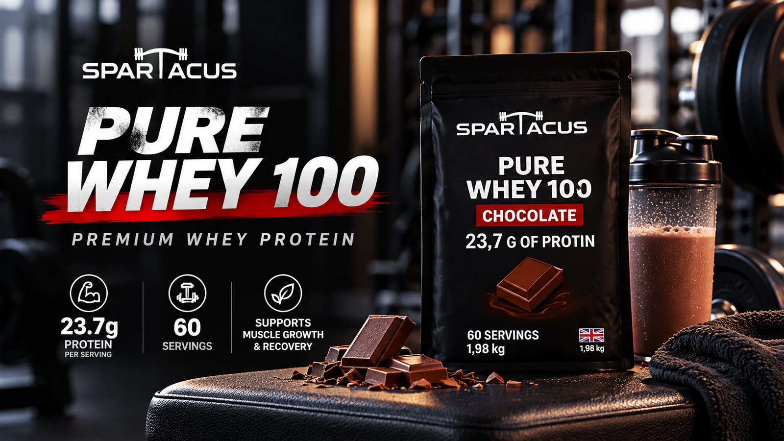 Spartacus Pure Whey 100 1.98 kg whey protein in Jordan with 60 servings and 23.7 g protein per serving