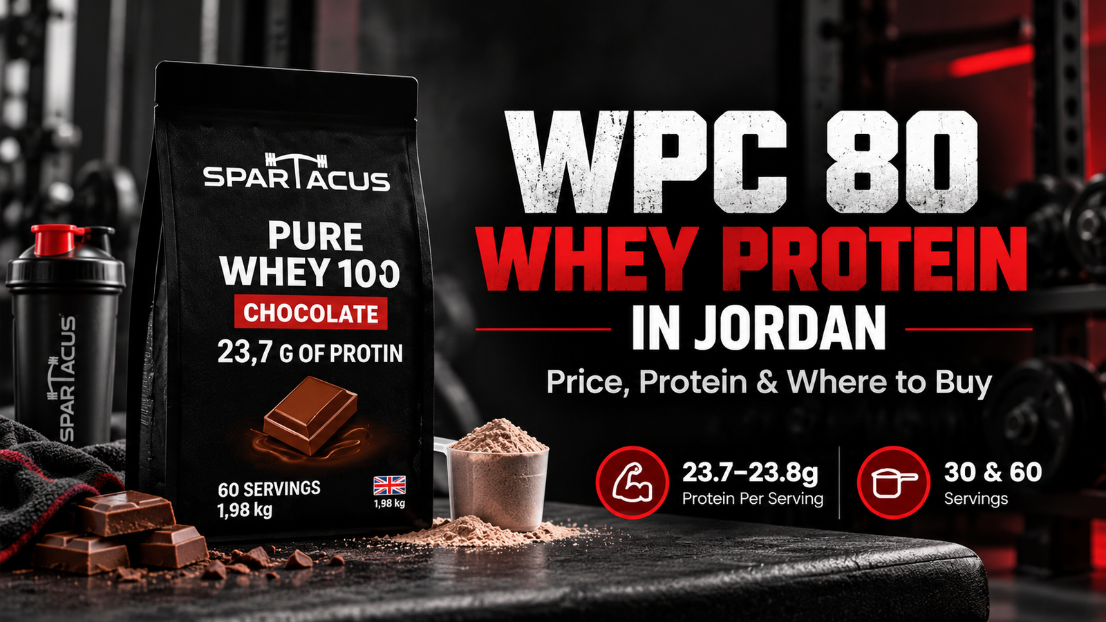 Spartacus Pure Whey 100 WPC 80 whey protein in Jordan with 23.7 g protein per serving