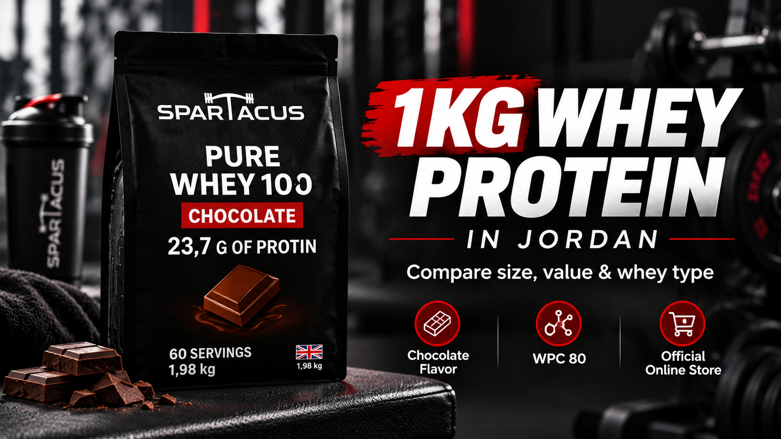 Spartacus Pure Whey 100 1kg whey protein in Jordan with 30 servings and 23.7 g protein per serving
